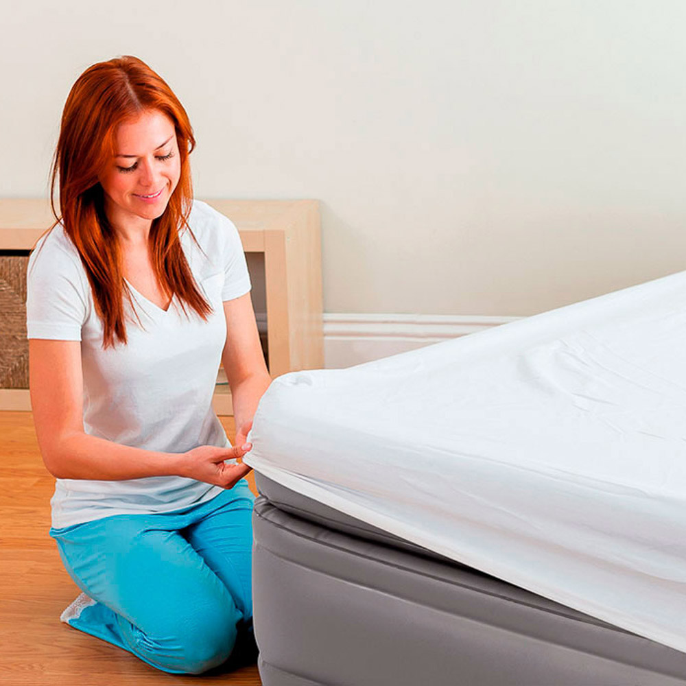 INTEX Кровать надувная QUEEN COMFORT ELEVATED, FIBER-TECH, встр.насос 220В, 152х203х51см, 64164NP, арт.№ 108-082