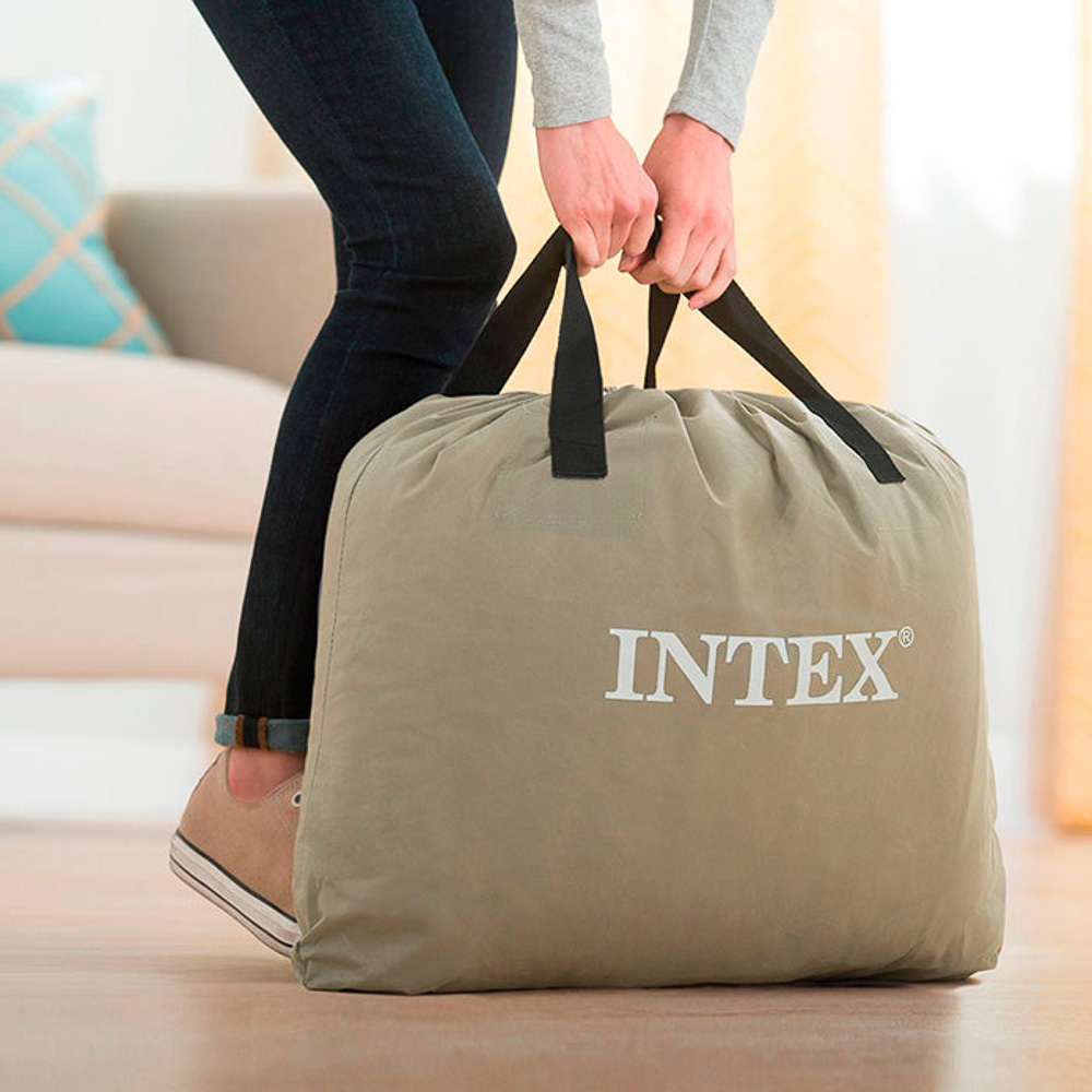 INTEX Кровать надувная QUEEN COMFORT ELEVATED, FIBER-TECH, встр.насос 220В, 152х203х51см, 64164NP, арт.№ 108-082