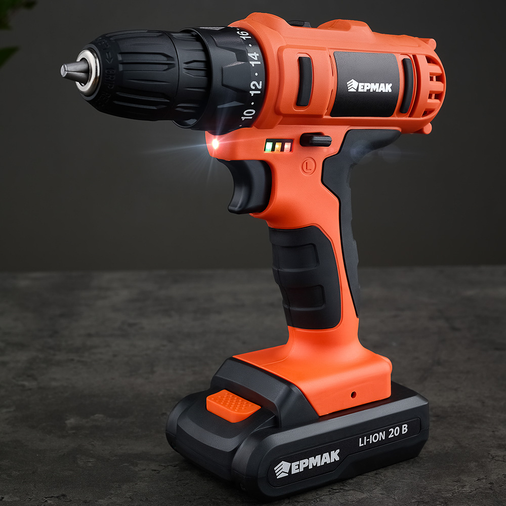 ЕРМАК Набор электроинструмента 29 предметов, шуруповерт 20В (2А*ч, 2шт, 35Н*м) (ONE), арт.№ 691-047