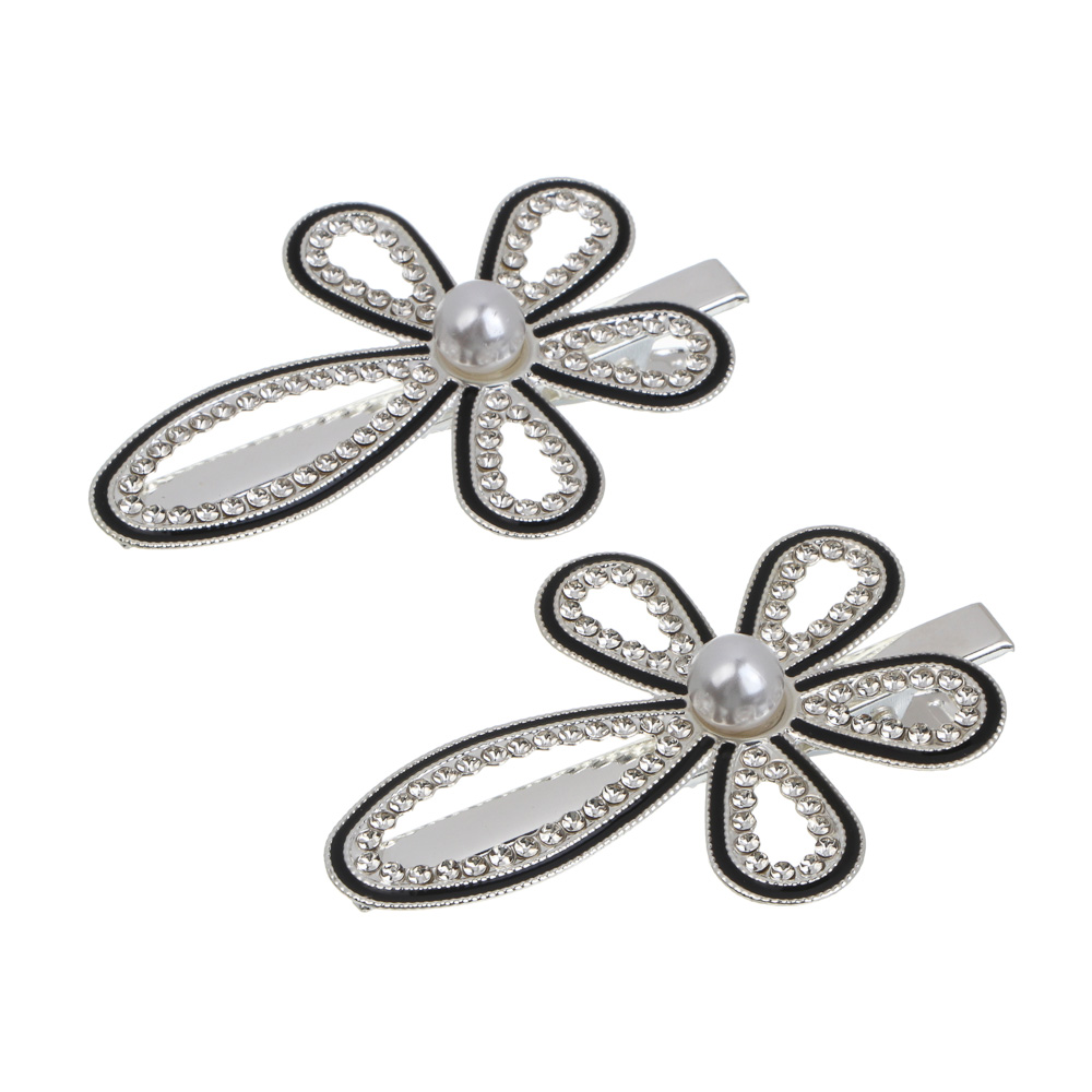 Зажим для волос со стразами 2шт, тм ЮНИLOOK, 6-7 см, металл, 6 дизайнов, #13, арт.№ 321-409