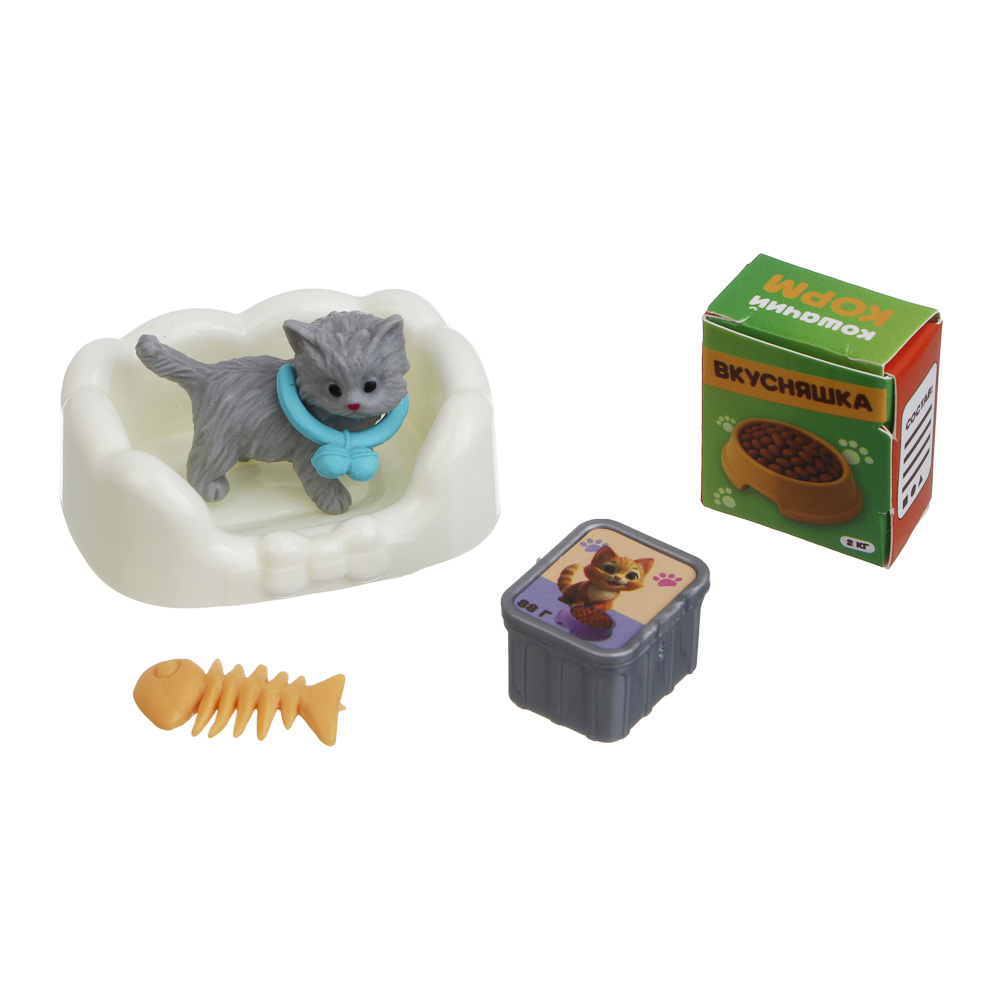 ИГРОЛЕНД Питомец с акс. "Котя в домике" ABS, PP, 12х4,8х15,8 см, 4 диз., арт.№ 258-100