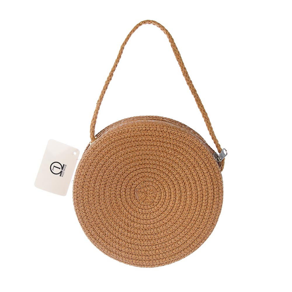 Сумка плетенная круглая на длинном ремне, тм ЮL, 16x5,5см, папирус, полиэстер, 3 цвета, арт.№ 328-317