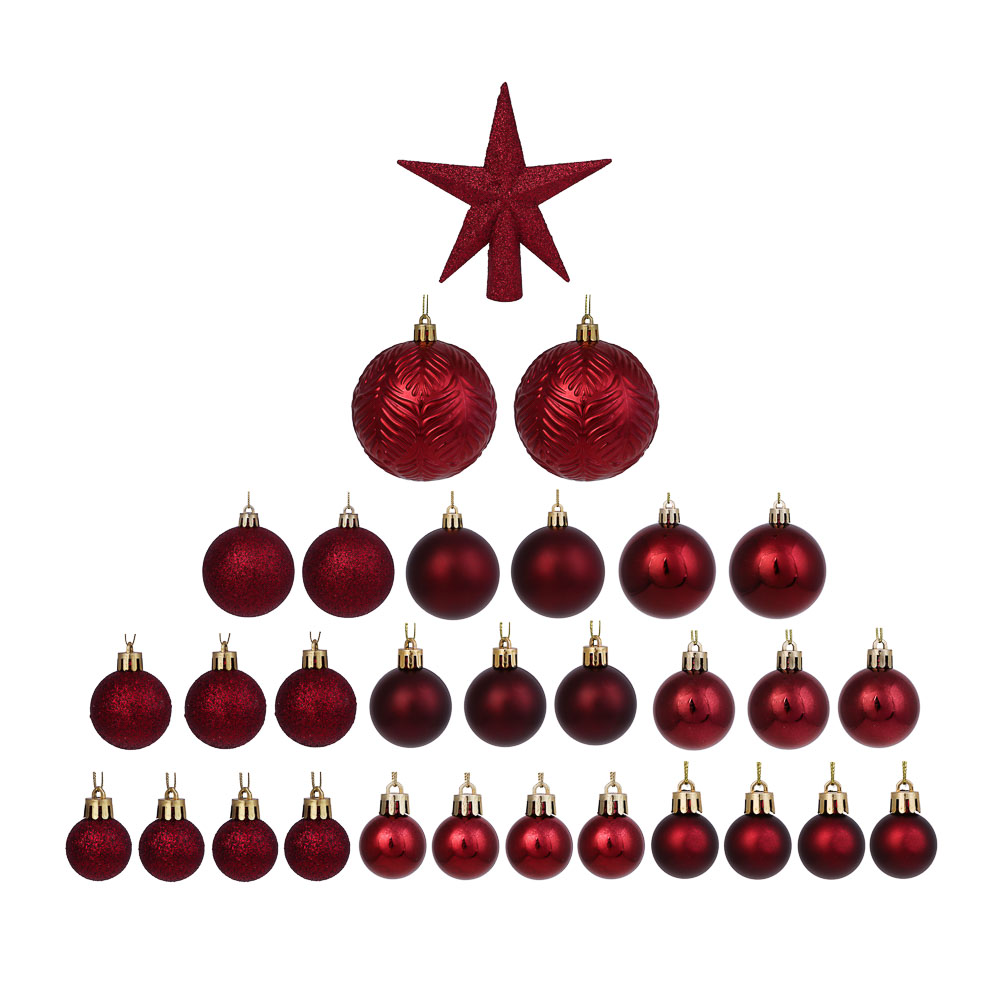 СНОУ БУМ Набор шаров и украшений 30 шт, 3см, 4см, 6см, 8см, красный, арт.№ 309-089