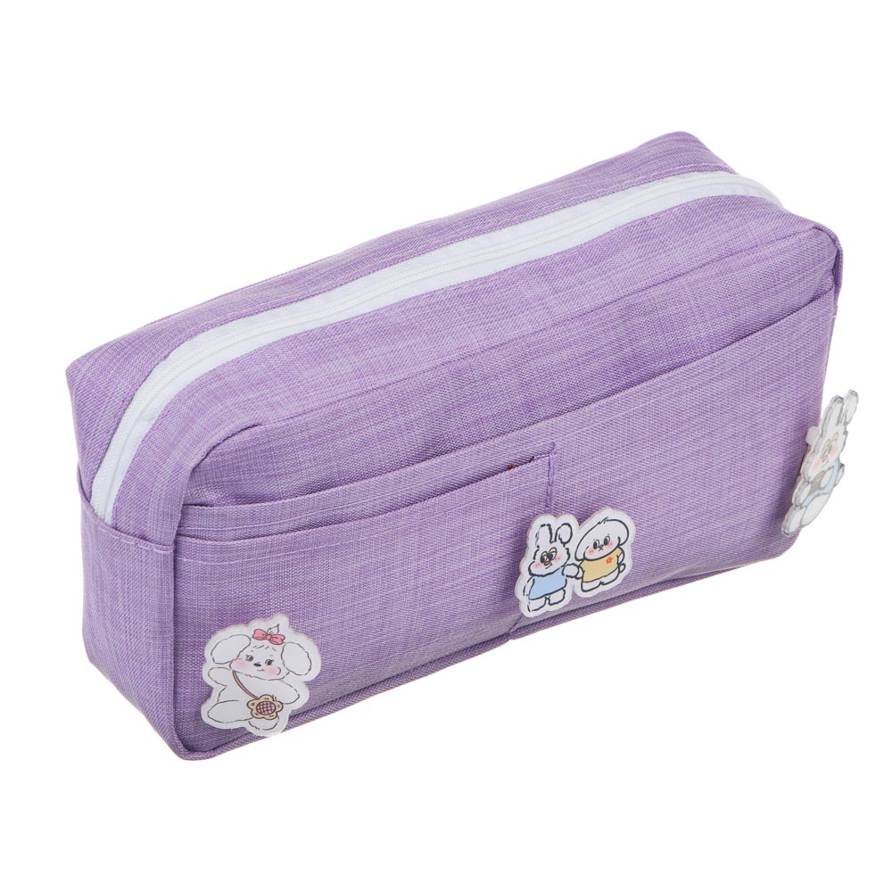 Пенал прямоугольный, 22х11х5см, 1 отд., накладной карман, значки, п/э под ткань, 4 цвета, пакет, арт.№ 238-408