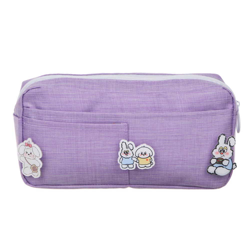 Пенал прямоугольный, 22х11х5см, 1 отд., накладной карман, значки, п/э под ткань, 4 цвета, пакет, арт.№ 238-408