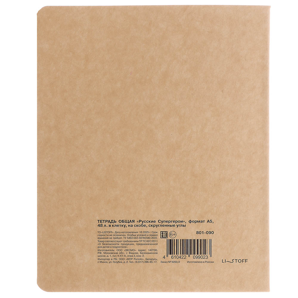 Тетрадь общая BY Русские Супергерои, формат А5, 48л. в клетку, на скобе, скруглен. углы, в ассортим., арт.№ 801-090