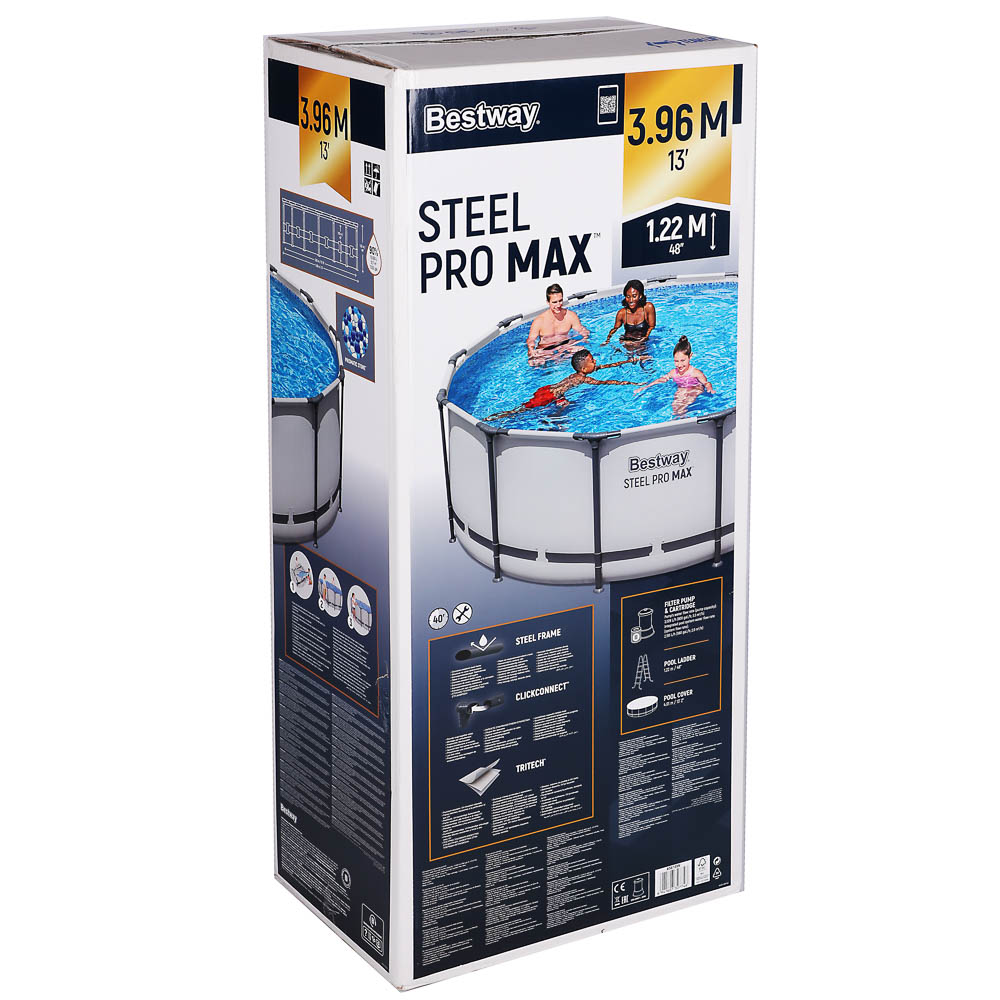 Бассейн каркасный тм Bestway Steel Pro Max 396х122см, фильтр-насос 3028л/ч, лестница, тент, 5618W, арт.№ 107-049