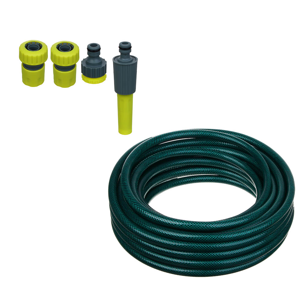 INBLOOM Набор для полива 1/2"(шланг 15м, коннектор-2шт., штуцер-1шт, наконечник-1шт) PP, PVC, арт.№ 168-037