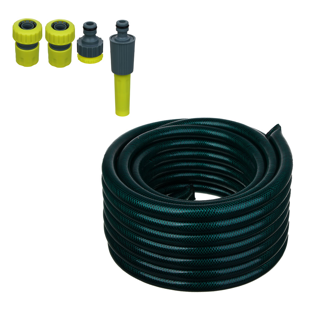 INBLOOM Набор для полива 3/4"(шланг 15м, коннектор-2шт., штуцер-1шт, наконечник-1шт) PP, PVC, арт.№ 168-038