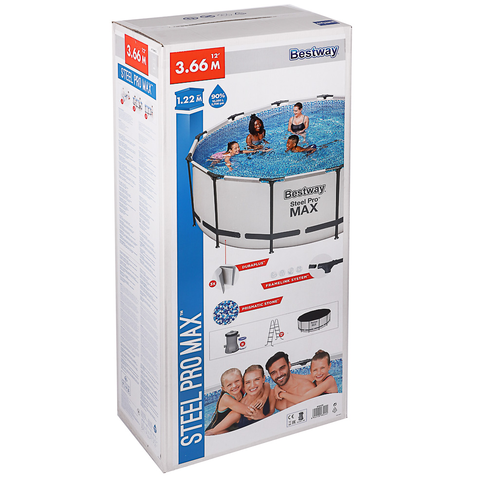 BESTWAY Бассейн каркасный, 366х122см, 10250л, фильтр-насос 58383, тент, лестница, 56420, арт.№ 107-026
