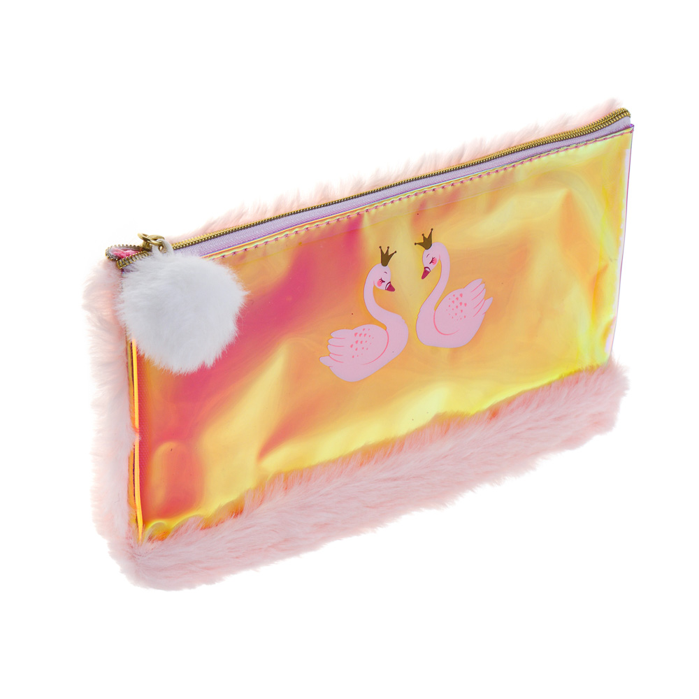 Пенал школьный плоский 22,5х14 см ЦАРЕВНА ЛЕБЕДЬ, ПВХ с эффектом "металлик", плюш, арт.№ 524-224