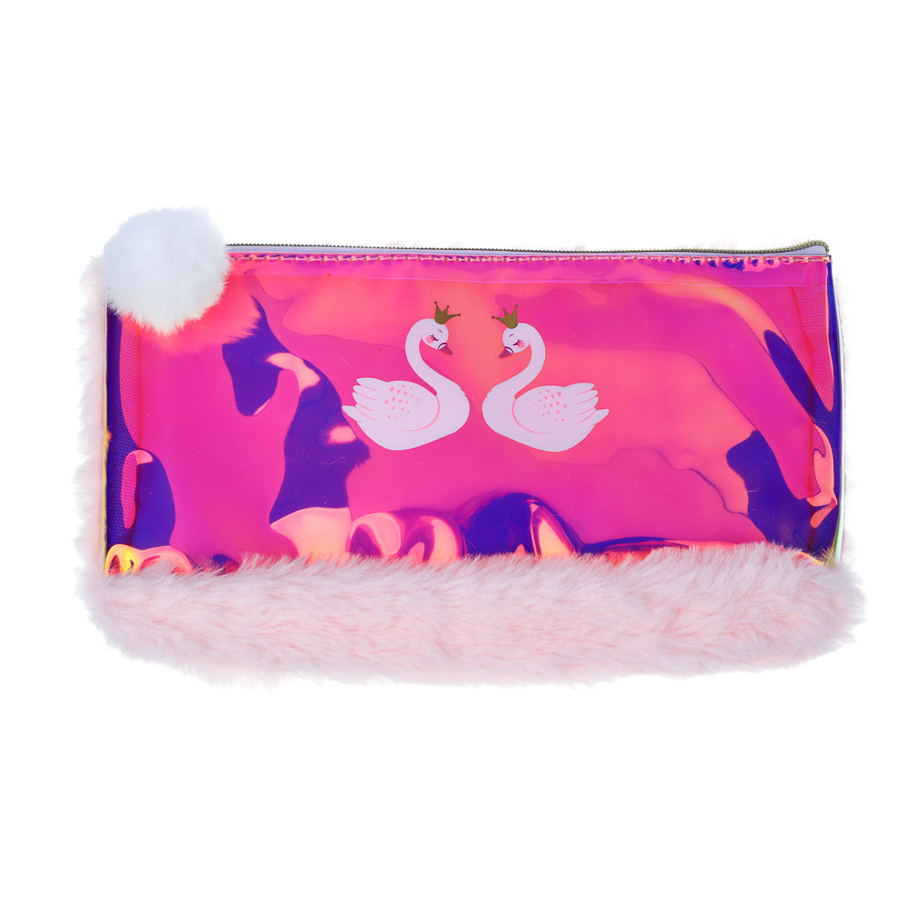 Пенал школьный плоский 22,5х14 см ЦАРЕВНА ЛЕБЕДЬ, ПВХ с эффектом "металлик", плюш, арт.№ 524-224