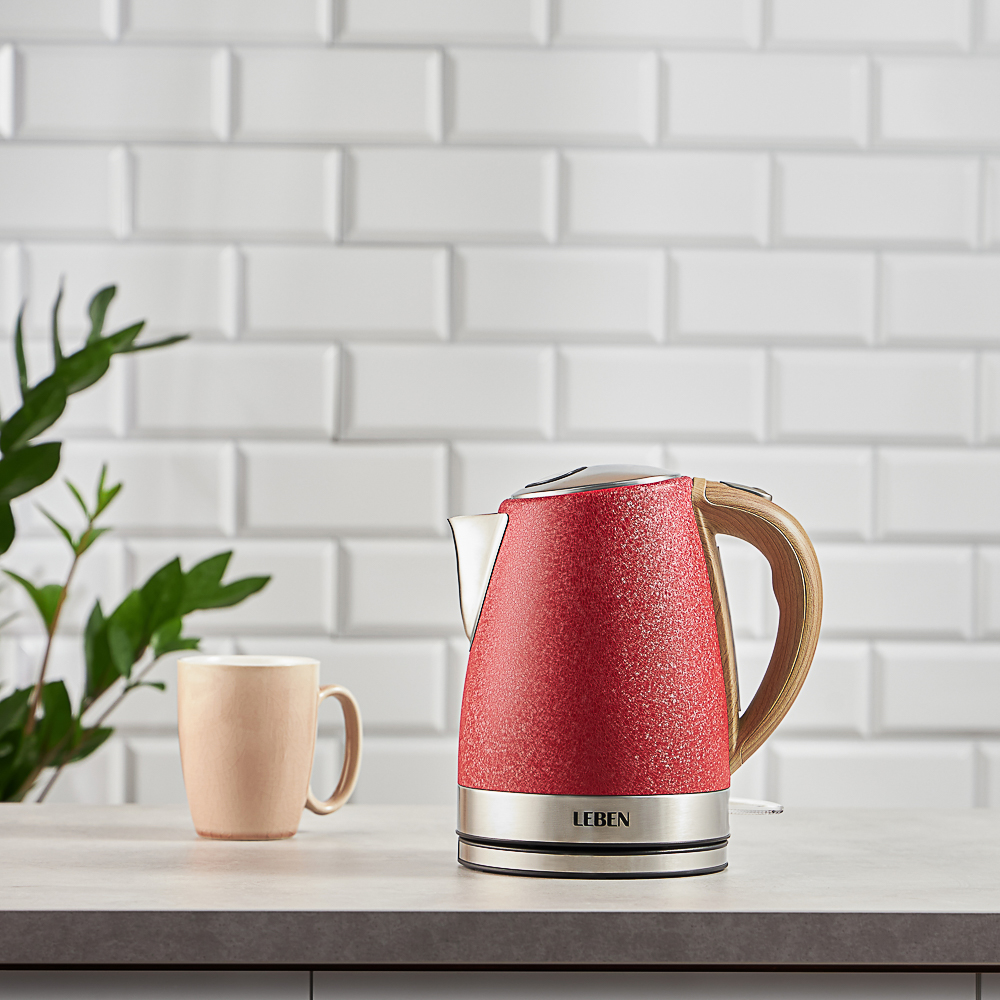 LEBEN Чайник электрический 1,8л, 1850Вт, металл, красный, арт.№ 291-097