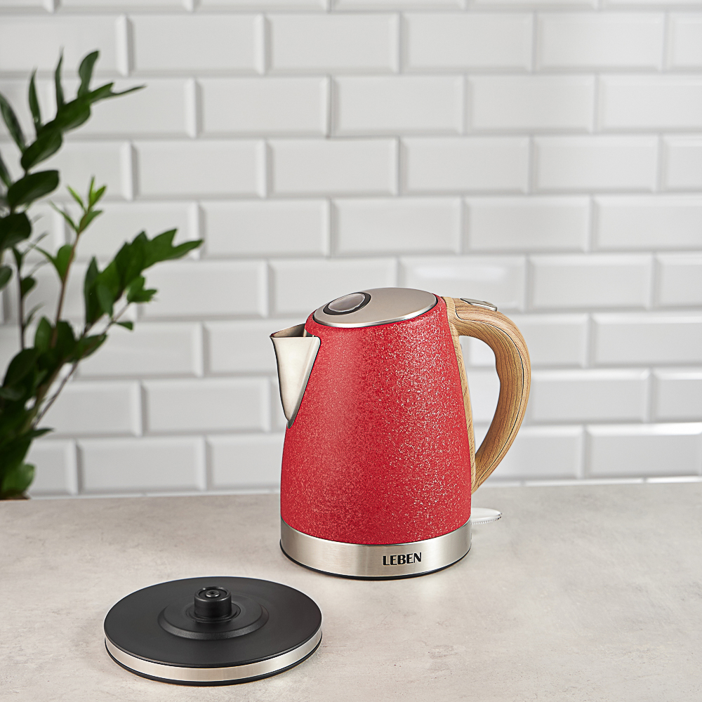 LEBEN Чайник электрический 1,8л, 1850Вт, металл, красный, арт.№ 291-097