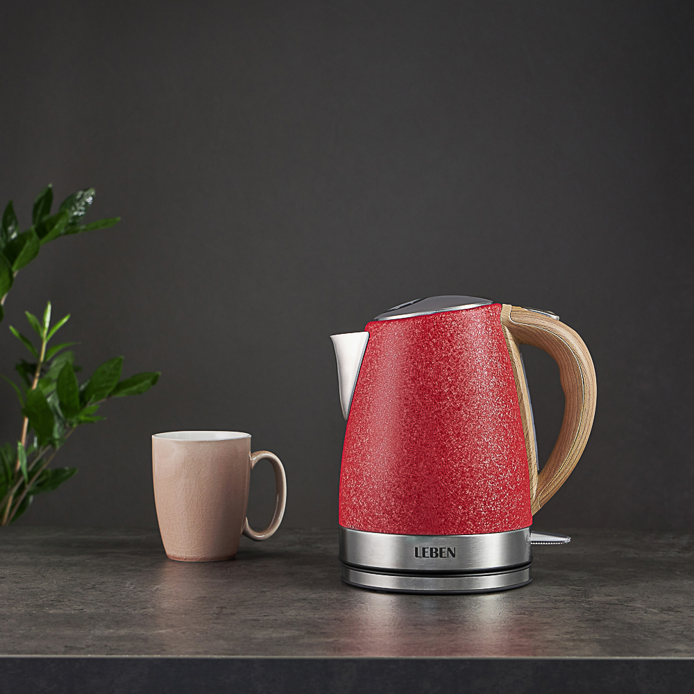 LEBEN Чайник электрический 1,8л, 1850Вт, металл, красный, арт.№ 291-097