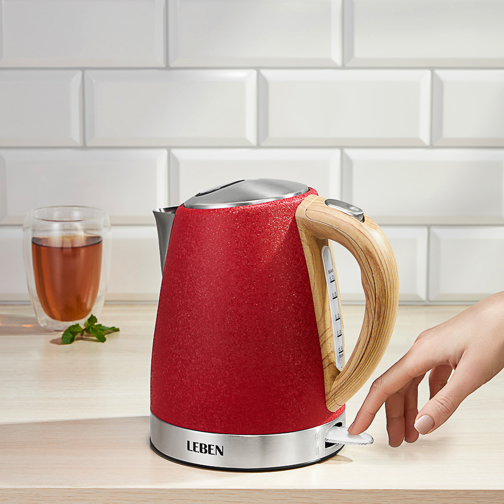LEBEN Чайник электрический 1,8л, 1850Вт, металл, красный, арт.№ 291-097
