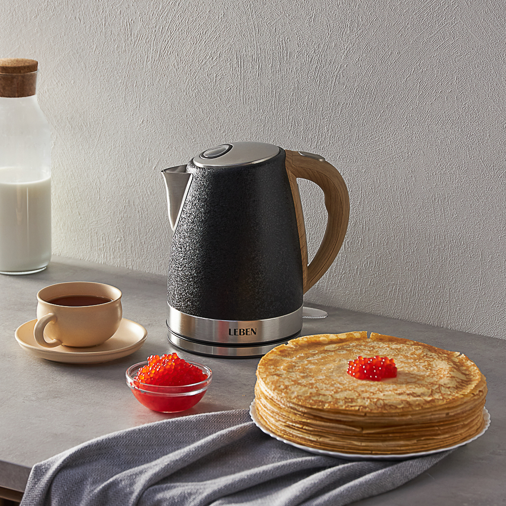 LEBEN Чайник электрический 1,8л, 1850Вт, металл, черный, арт.№ 291-098