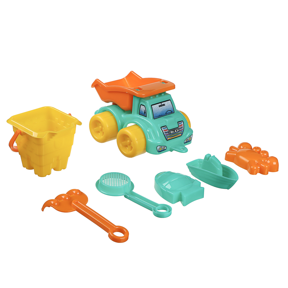 Набор для игр в песке "Машинка-грузовик", ИГРОЛЕНД, 7 предметов, пластик, для детей 3+, арт.№ 430-135