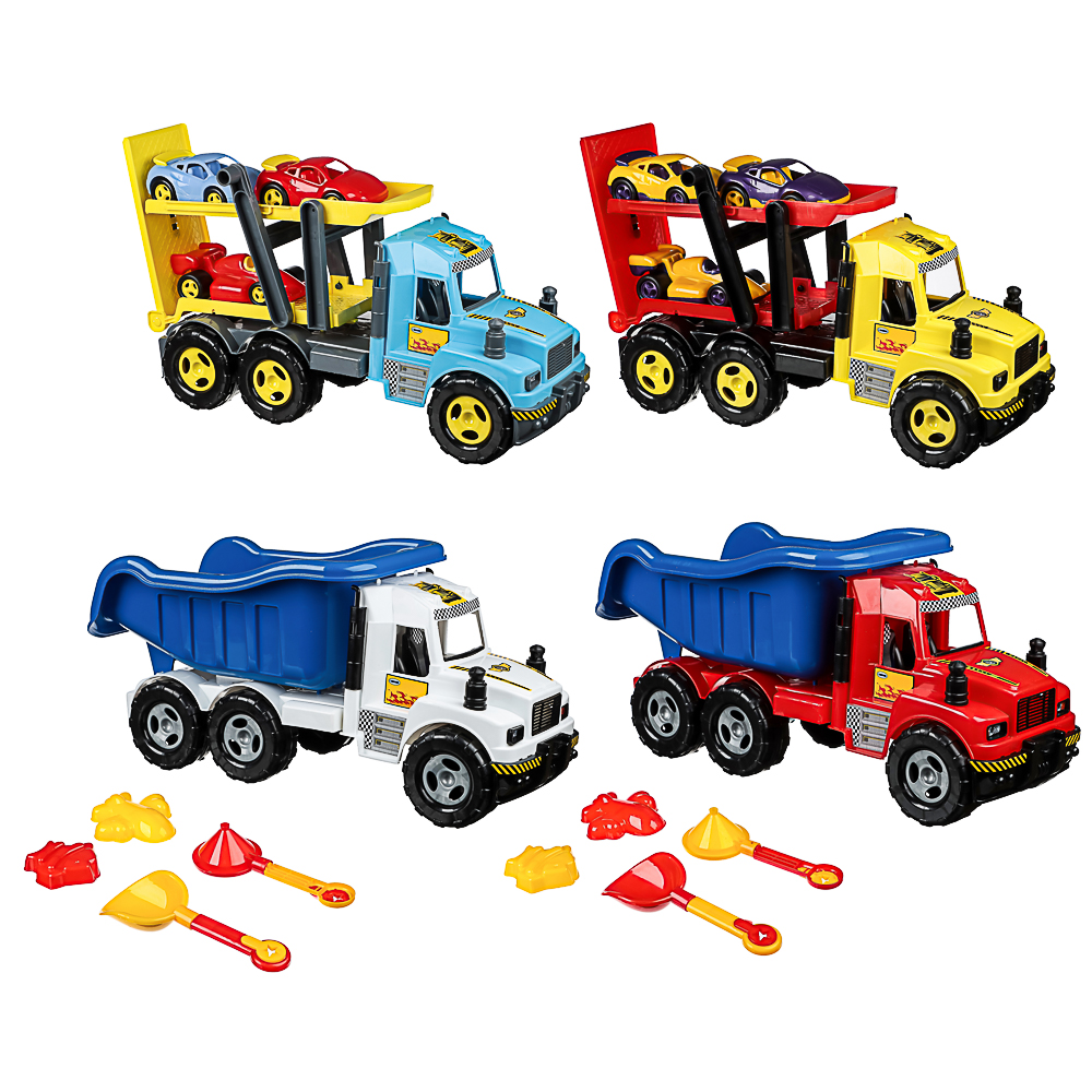 ИГРОЛЕНД Грузовик с игрушками (машинки, песочные наборы), 23x57x27см, пластик, 4 диз., для детей 3+, арт.№ 430-138