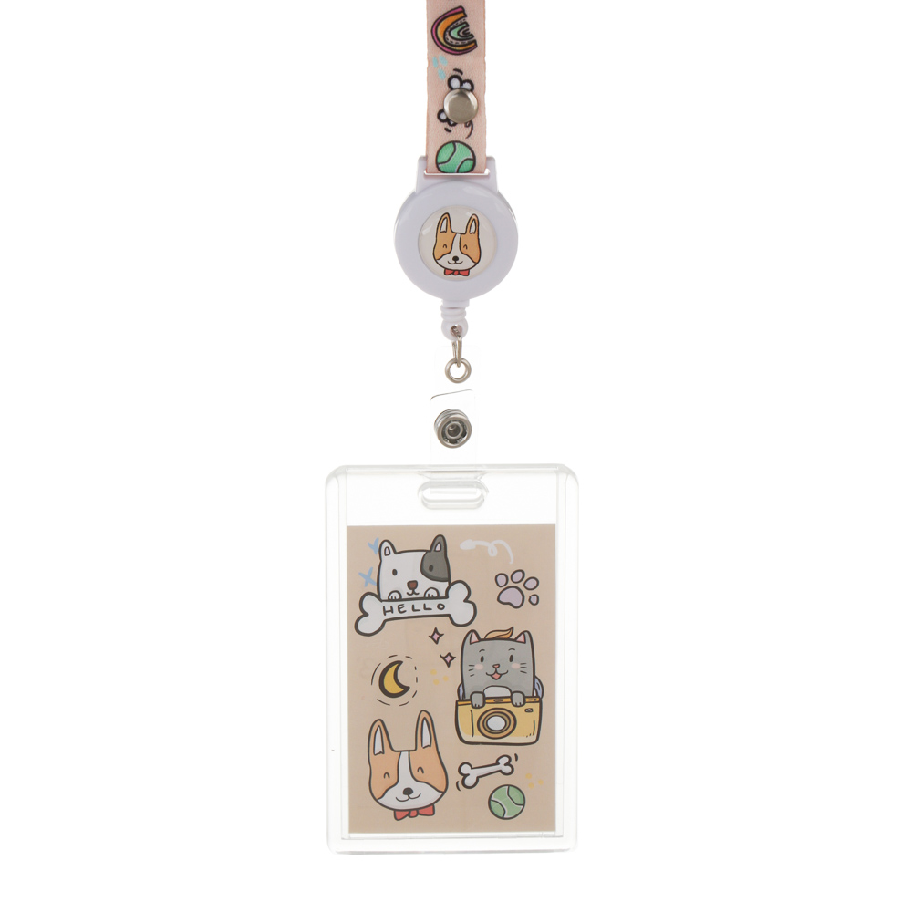 Чехол для карты, бейджа "Минисо Стайл" 12,1х15,5см., вклад. с наклейками, шнурок с караб., жест. ПВХ, арт.№ 524-330