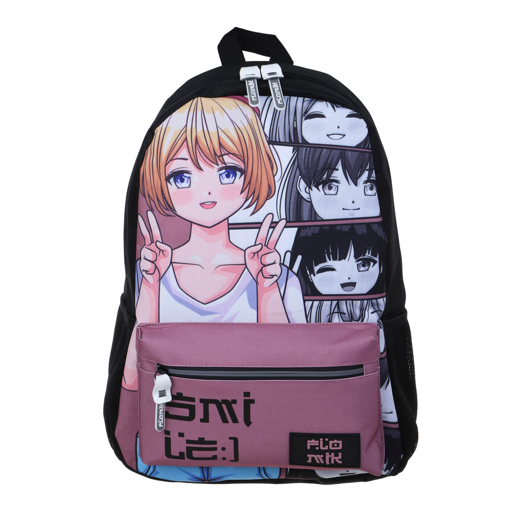 Японский стиль Рюкзак подростковый 43,5х29х13,5см, 1 отд., 3 карм., ПЭ, нашивка и пулеры из силикона, арт.№ 577-003