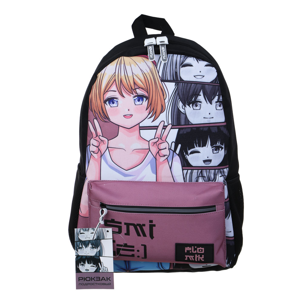 Японский стиль Рюкзак подростковый 43,5х29х13,5см, 1 отд., 3 карм., ПЭ, нашивка и пулеры из силикона, арт.№ 577-003