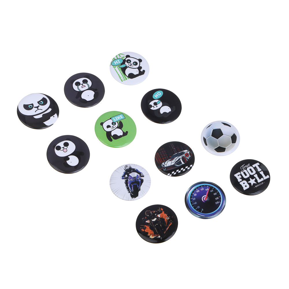 Набор значков, 6 штук, "Панда/Футбол", D=3,5 см, металл, арт.№ 524-290