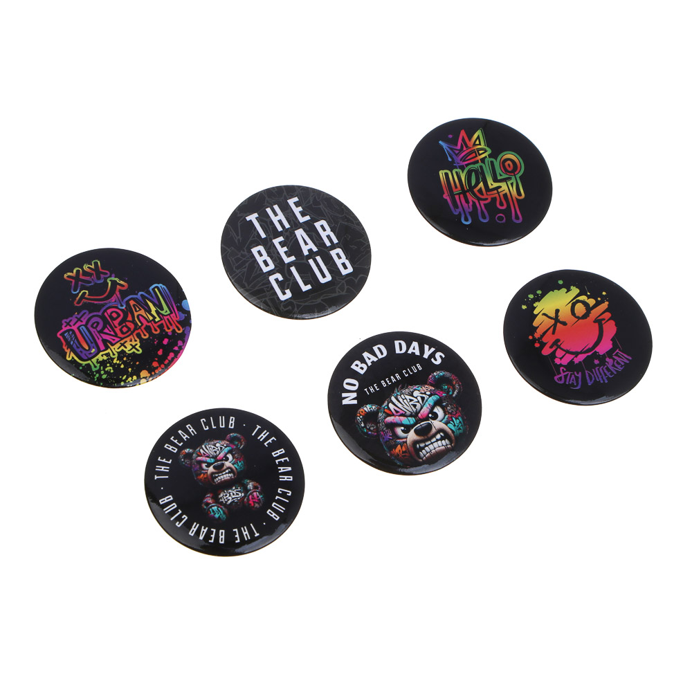 Набор значков, 6 штук, "Самурай/Смайл", D=3,5 см, металл, арт.№ 524-291