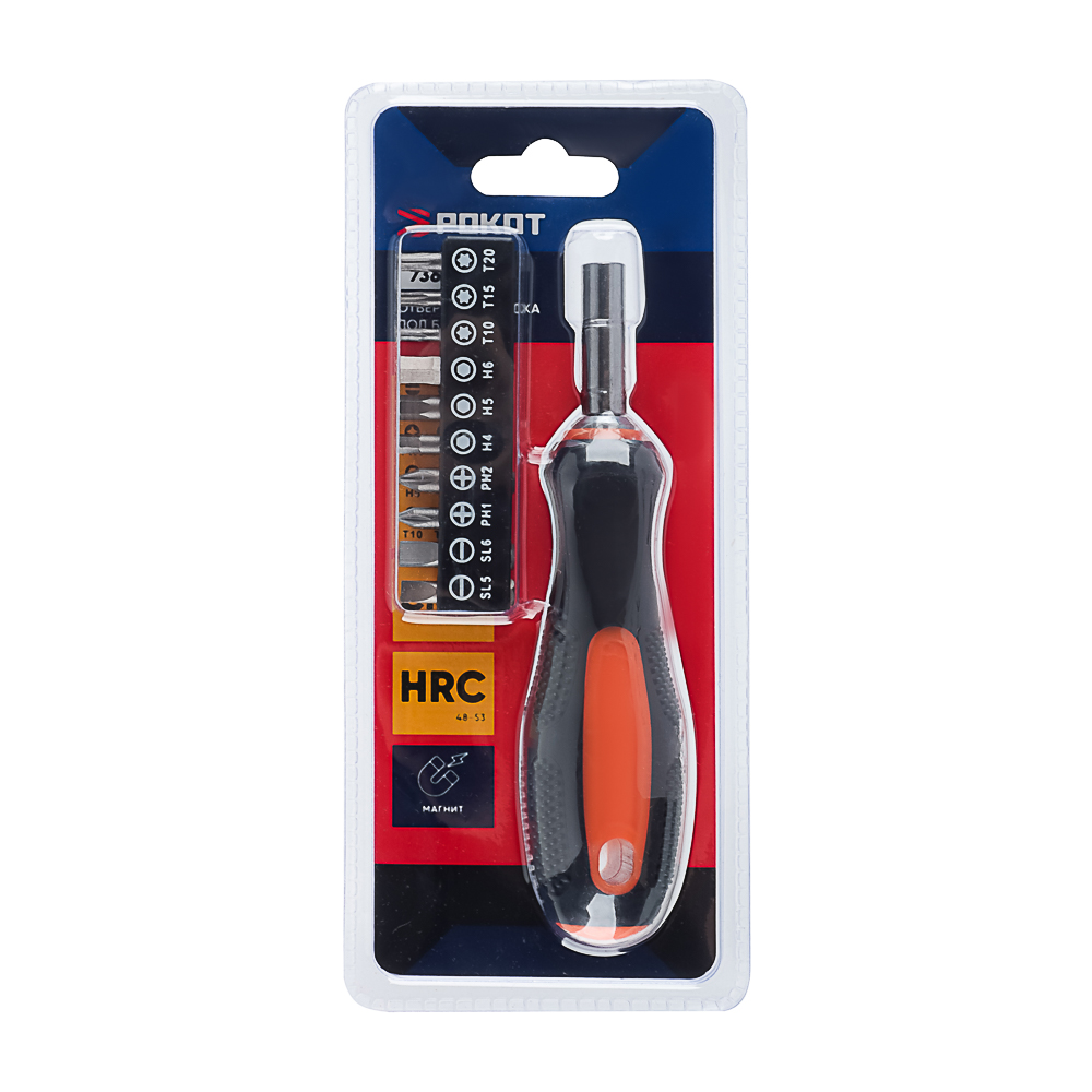 РОКОТ Отвертка насадка под биты + 10 бит, арт.№ 736-256