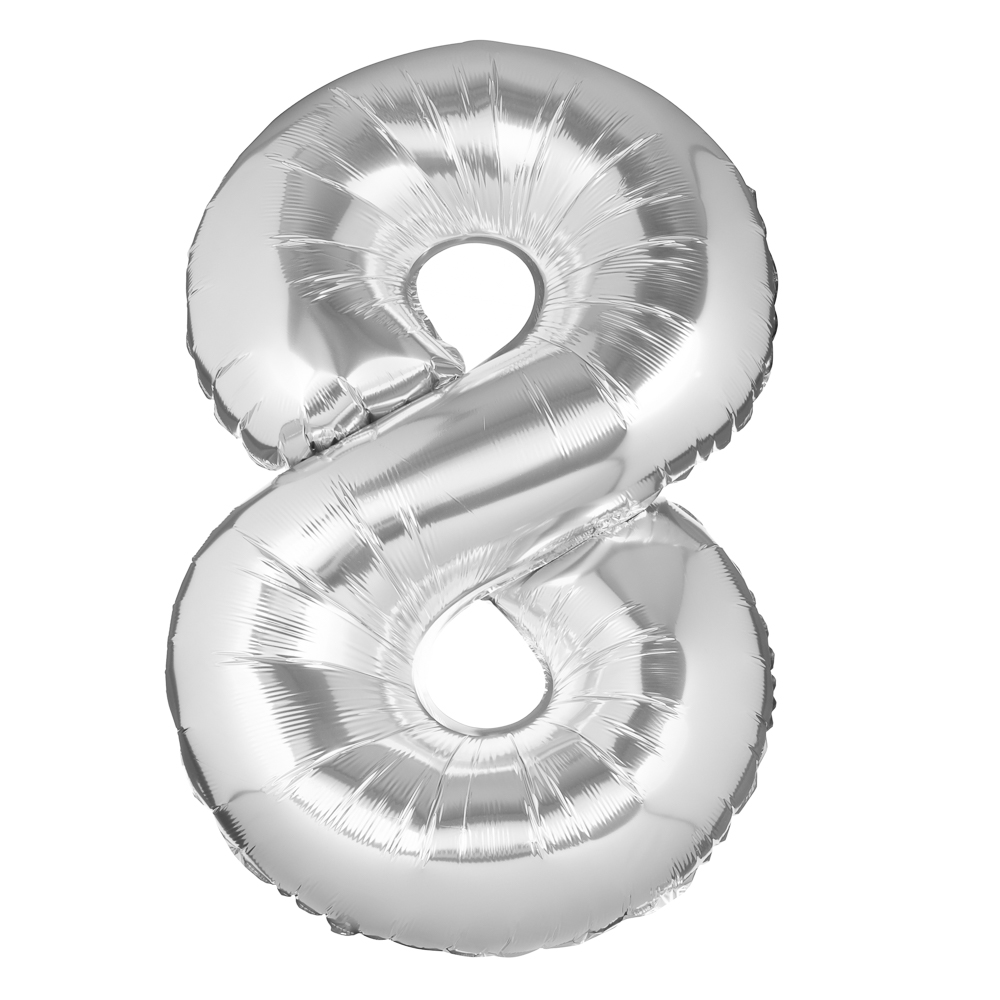 Шар воздушный Цифра "8", серебристый, фольга, 40'/101 см, арт.№ 518-313