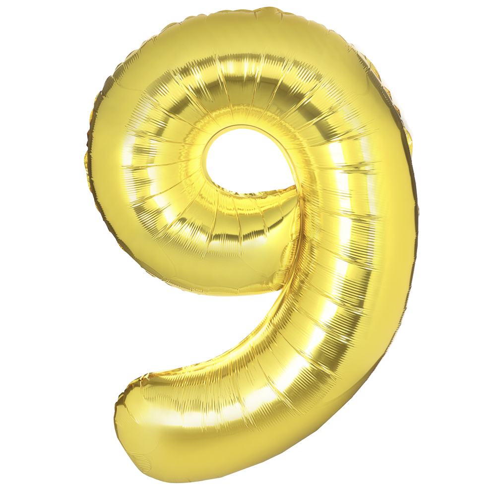 Шар воздушный Цифра "9", золотистый, фольга, 40'/101 см, арт.№ 518-314