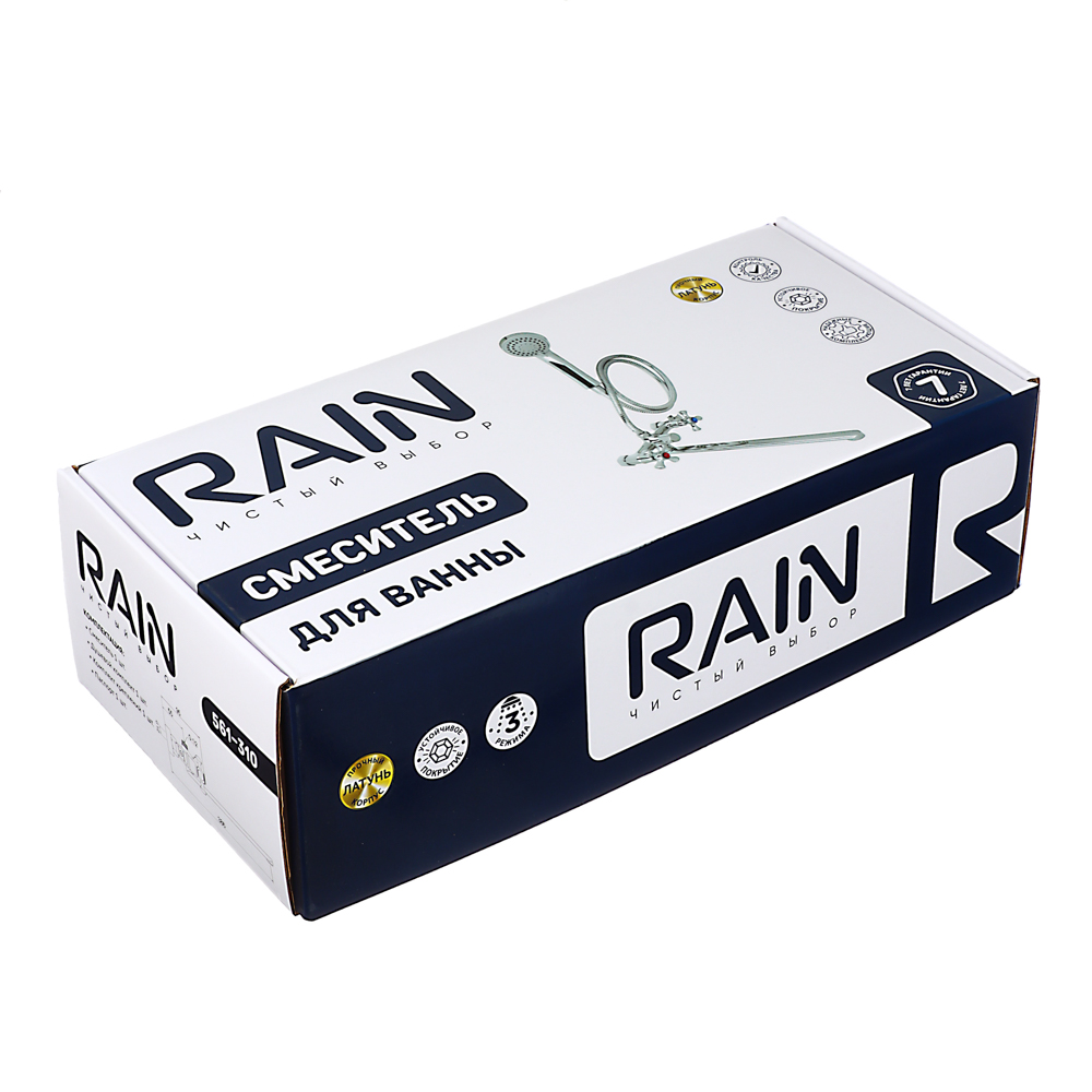 RAIN Смеситель для ванны Нефрит, прямой излив 35см, керам. кран-буксы 1/2, душ. набор, латунь, хром, арт.№ 561-310
