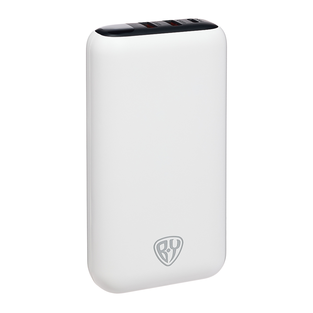 Аккумулятор мобильный BY 20000мАч, 2xUSB-A, 1xUSB-C, 20W, 3A, цифровой индикатор, пластик, белый, арт.№ 031-158