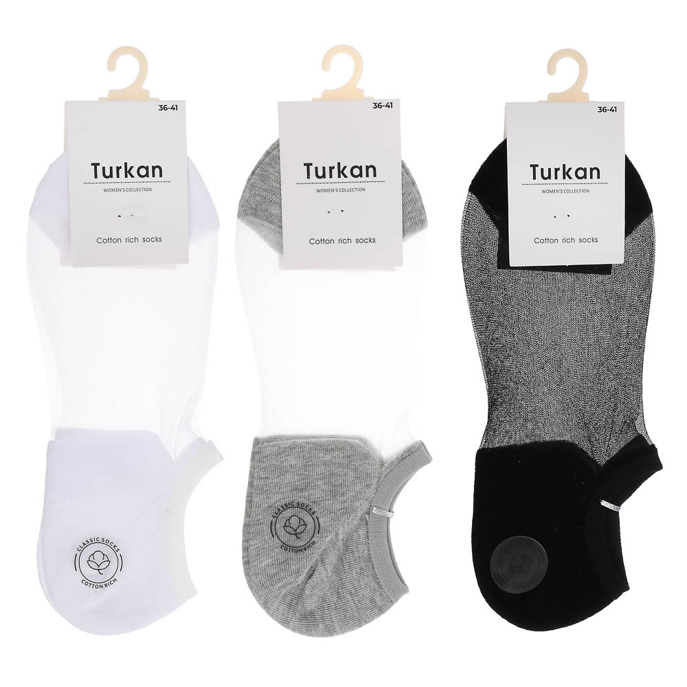Носки-подследники, бесшовные,тм Turkan,р.36-41,63% хл,24% п/э,11% п/э вол,2% лайк,цвета в ас-те,1079, арт.№ 019-561