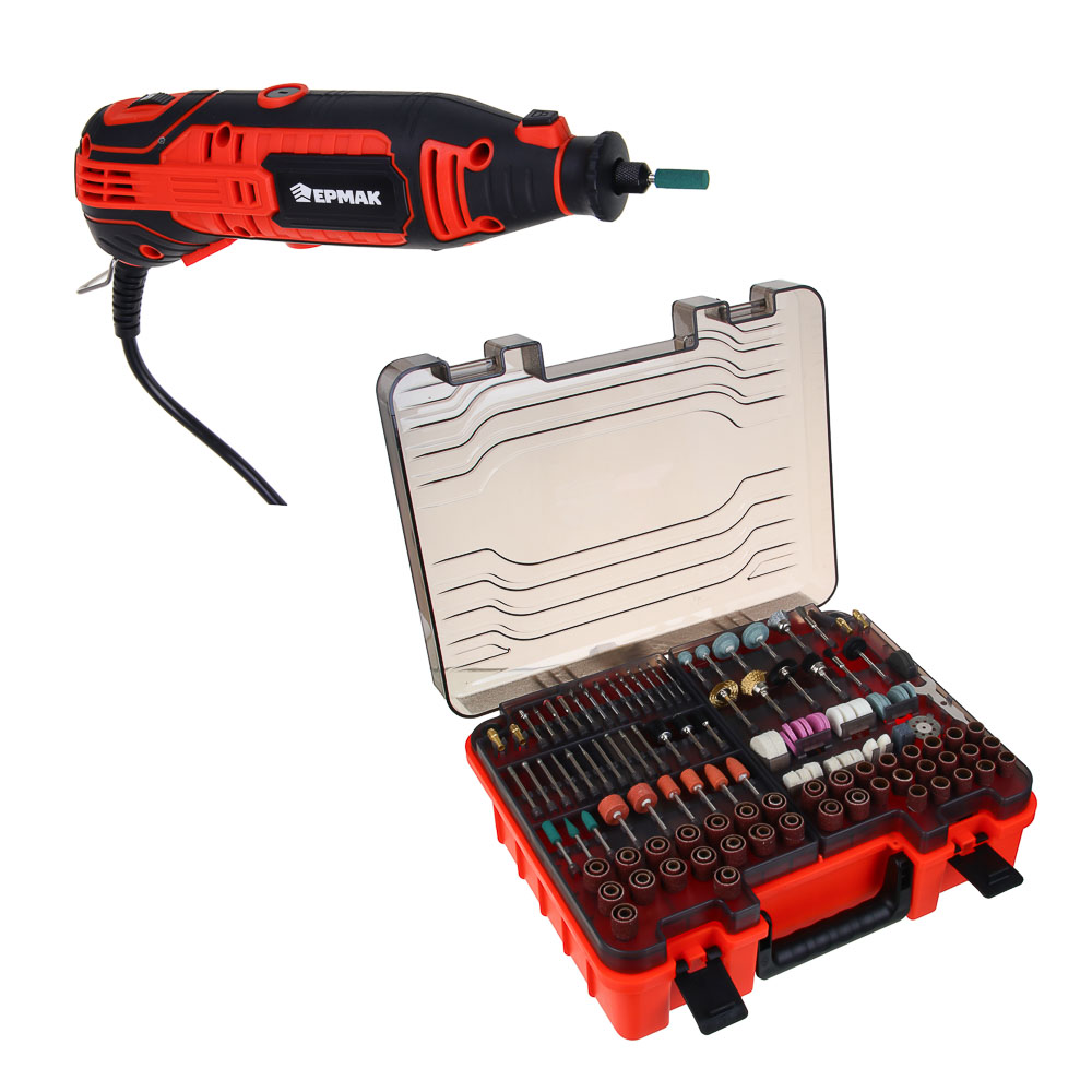 ЕРМАК Гравер электрический 160Вт, 8000-33000 об*мин, набор аксессуаров 289 пр., арт.№ 693-024