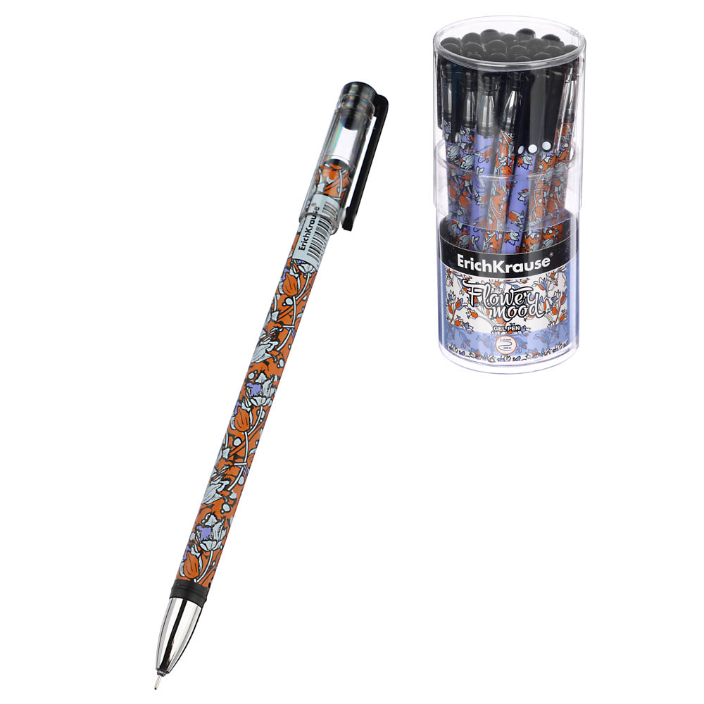 Erich Krause Ручка гелевая черная, "Тьюлипс Стик", печать на корпусе, 54535, арт.№ 614-097