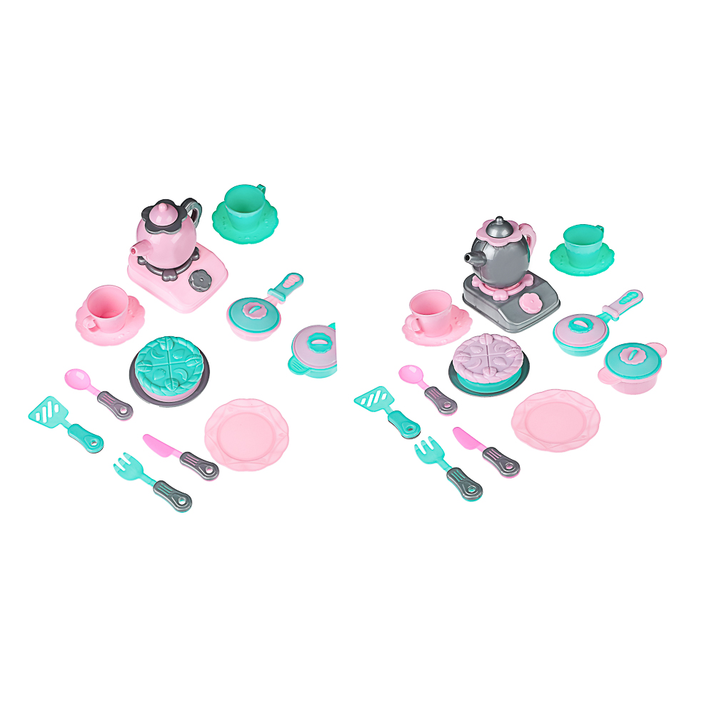 ИГРОЛЕНД Игровой набор посудки "Нежный" с плитой, 17 пред., пластик, 18x13x11 см, для детей 3+, арт.№ 294-190