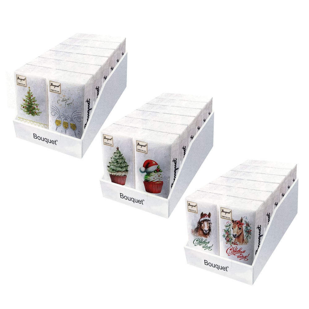 Салфетки бумажные двухслойные Символ года/Пирожные/С новым годом 33х33см, 6 дизайнов, 20шт, арт.№ 912-033