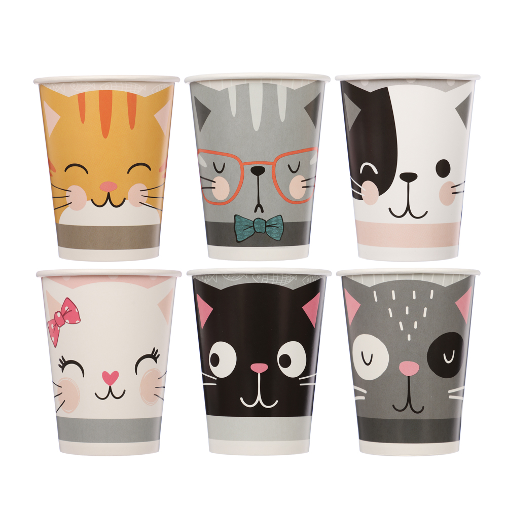 Набор бумажных стаканов Кошки с ушками, в т/у пленке, 6шт*250 мл, арт.№ 530-389