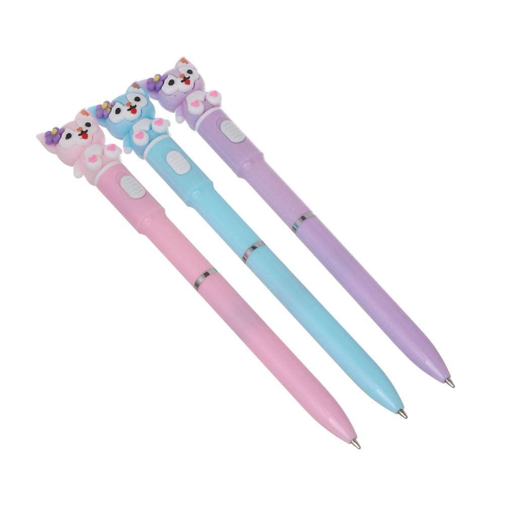 Ручка шариковая синяя с LED подсветкой "Лисички", 3 вида, арт.№ 591-306