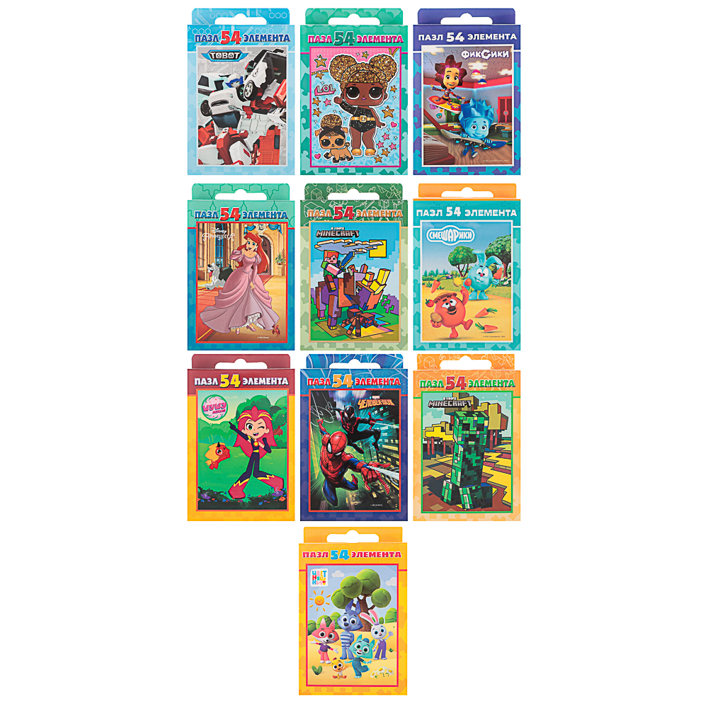 Пазл 54 элемента, 10,5х2,5х6,5см в ассортименте, арт.№ 262-537