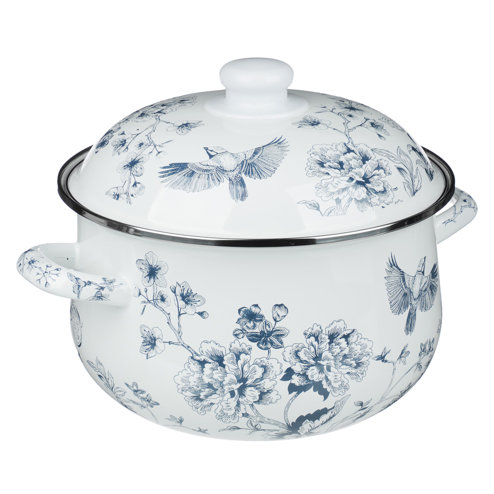 Кастрюля эмалированная тм VETTA Флорал, 22см, 3,6л, индукция, арт.№ 894-571