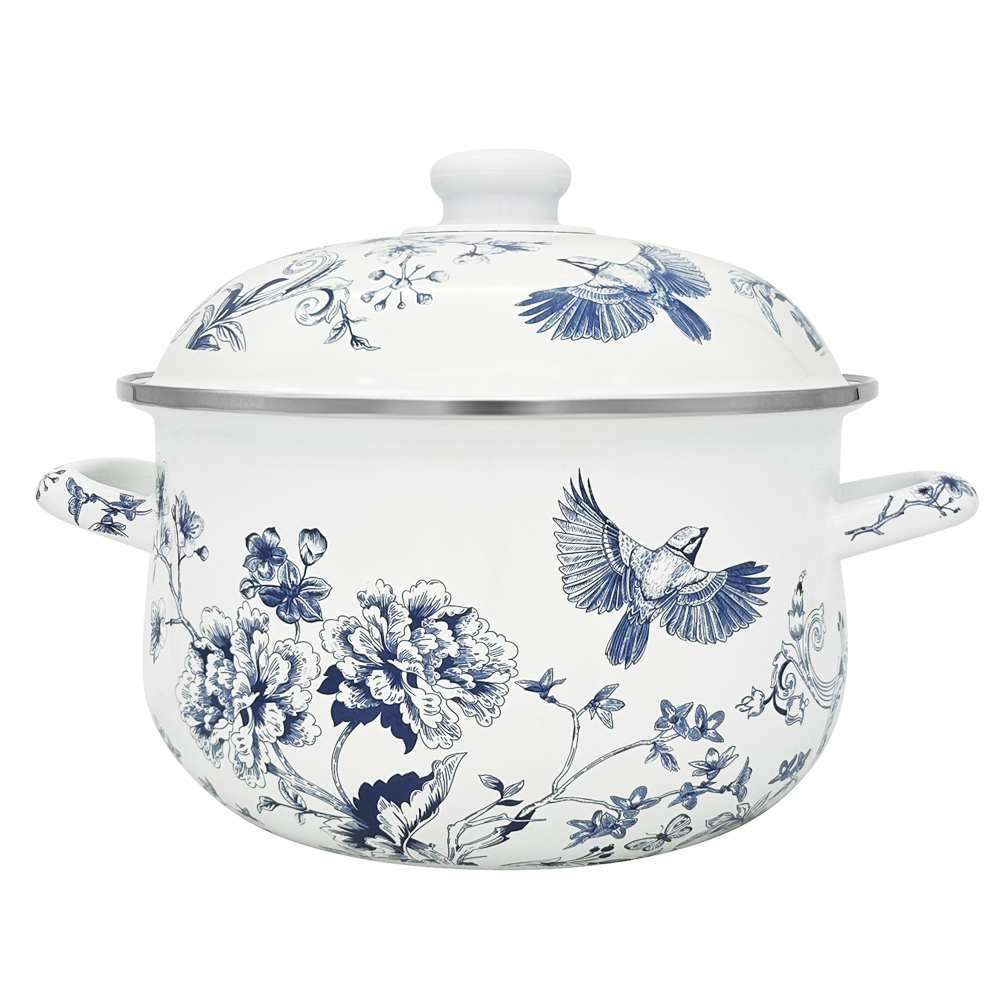 Кастрюля эмалированная тм VETTA Синие птицы, 24см, 5л, индукция, арт.№ 894-572