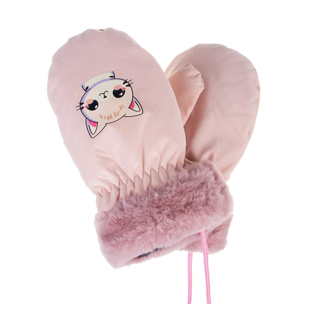 GALANTE Рукавицы детские на флисе на веревке, р.12, 100% полиэстер, разноцветные, ОЗ25-38, арт.№ 363-454