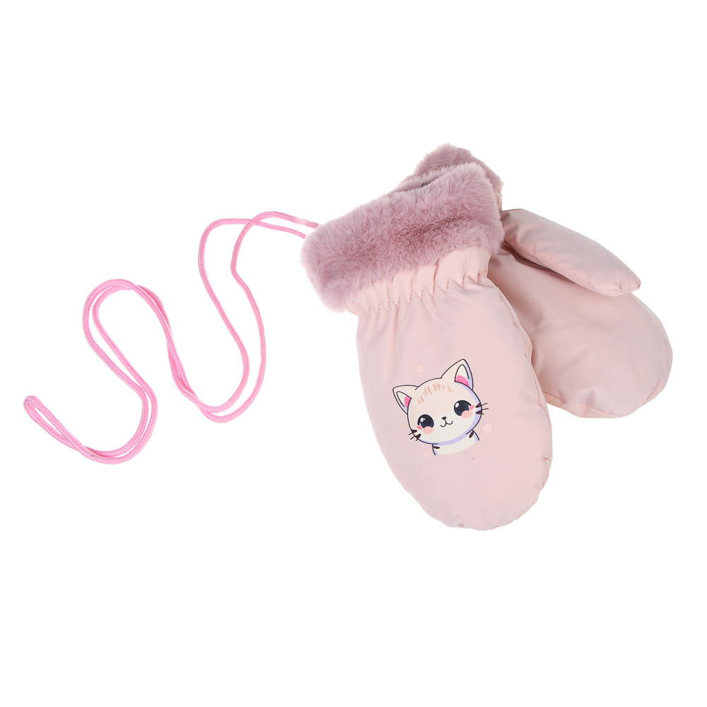 GALANTE Рукавицы детские на флисе на веревке, р.12, 100% полиэстер, разноцветные, ОЗ25-38, арт.№ 363-454