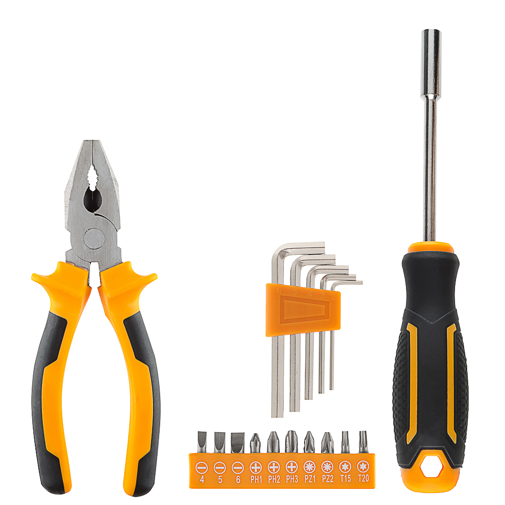 РОКОТ Набор 17 предметов, отвертка под биты, 10 бит, 5 шестигранников, пассатижи 150мм, арт.№ 736-260