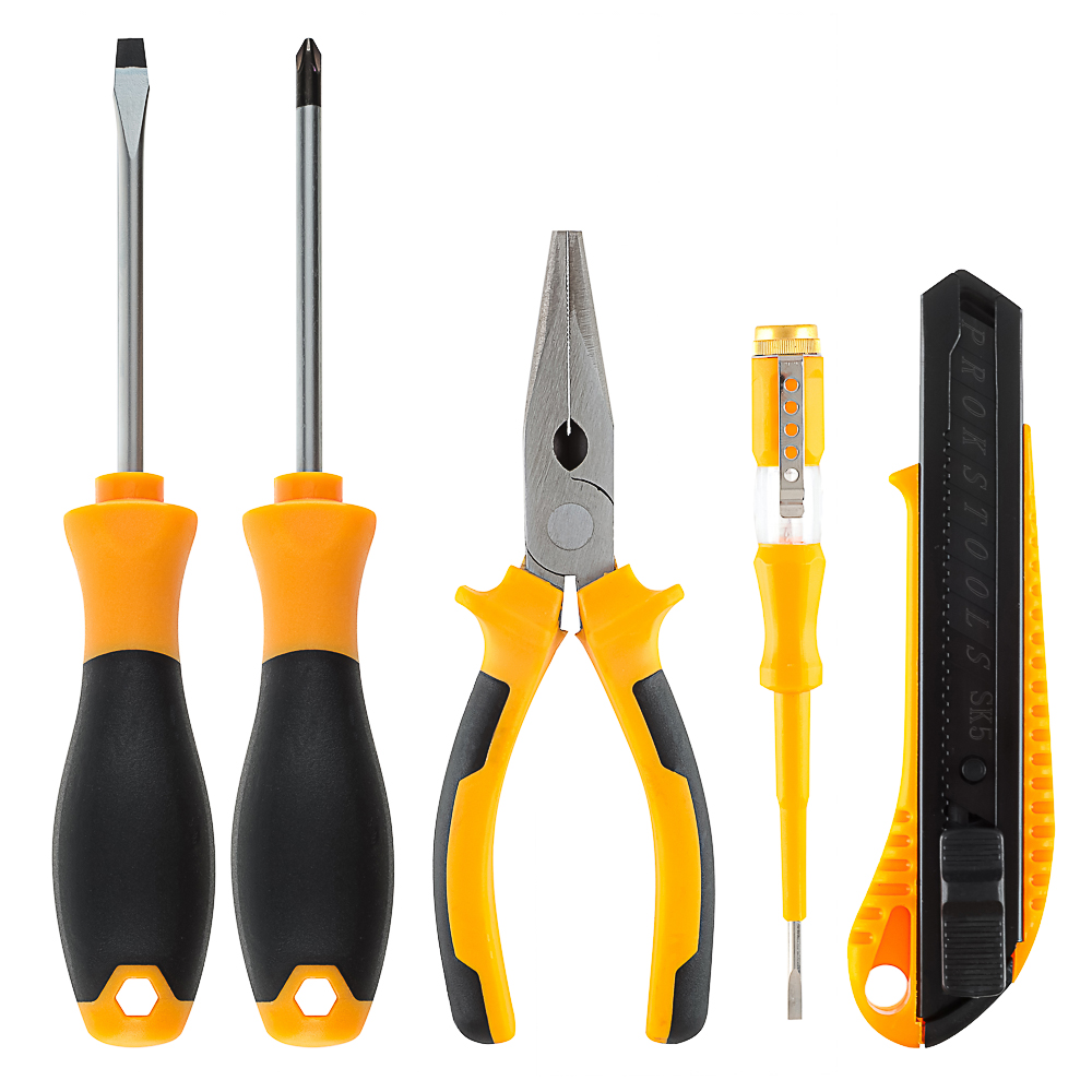 РОКОТ Набор 5 предметов: PH5,5х95мм+SL5,5х95мм, нож 18мм,тестер напряжения, тонкогубцы, арт.№ 736-261