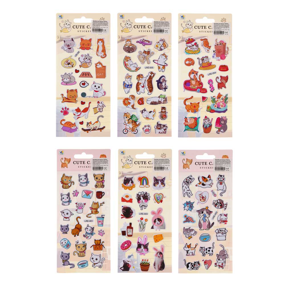 Наклейки пластиковые 10х22см., 6 видов, ОПП пакет, арт.№ 557-146