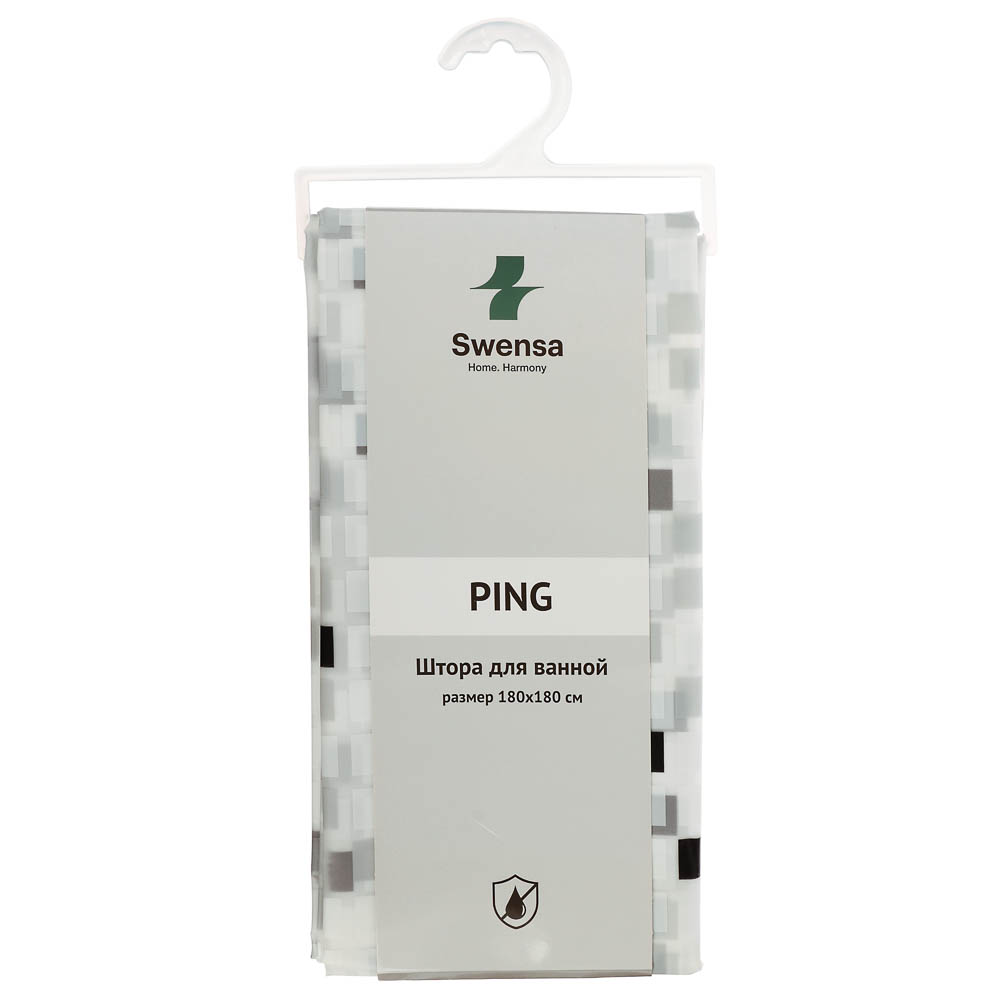 Штора для ванной 180x180см PING, белый/серый, ПЕВА, SWC-55-02, арт.№ 461-661