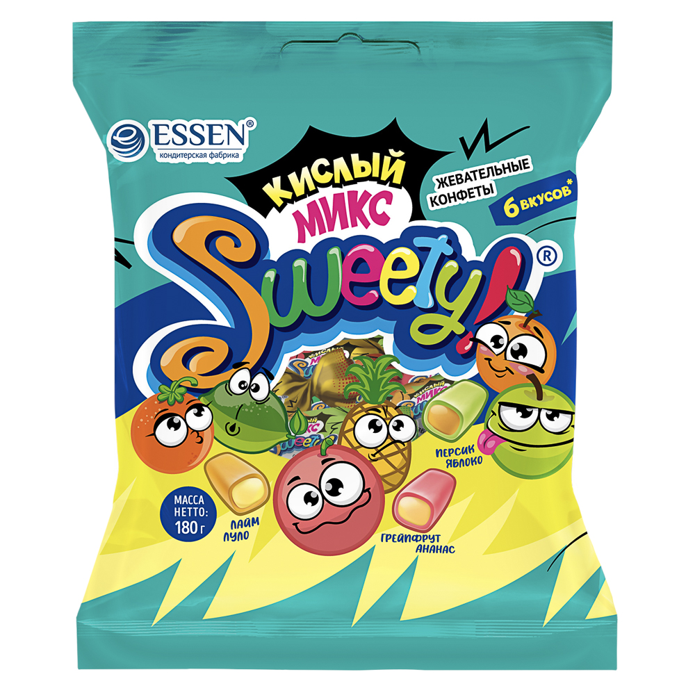 Конфеты SWEETY! Кислый микс, набор жевательных конфет в пакете, 180г, арт.№ 880-070